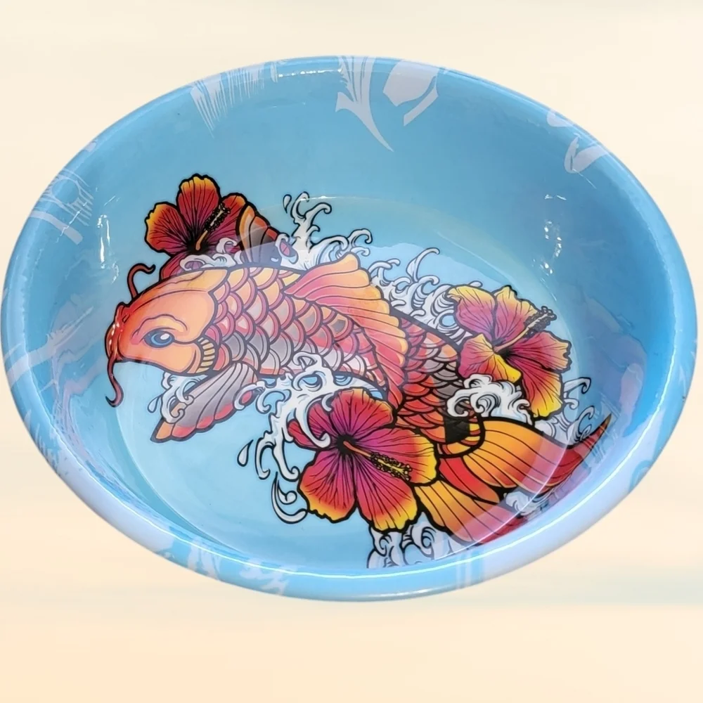 NWT Komodo Koi Fish L Tattoo Design Enamel Coated Stainless Steel Pet Bowl T39
